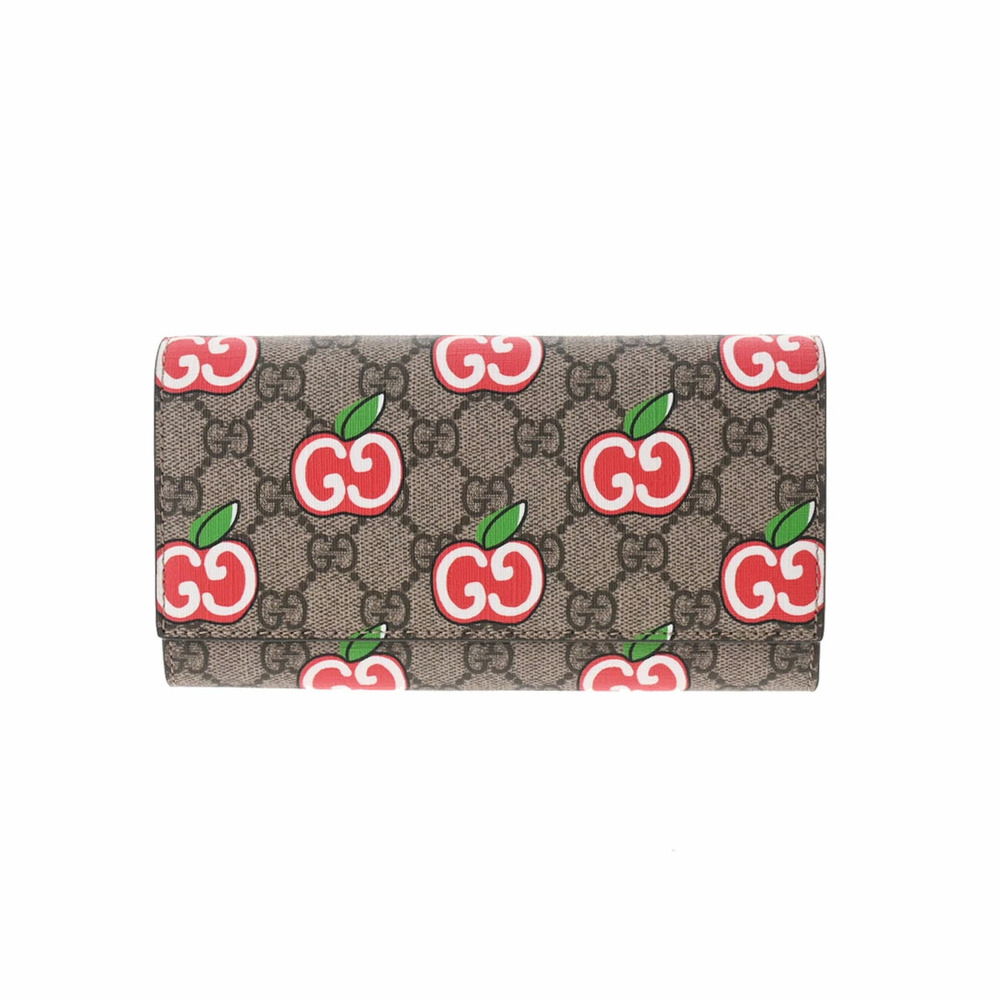GUCCI Bi fold Long Wallet Apple Beige Canvas